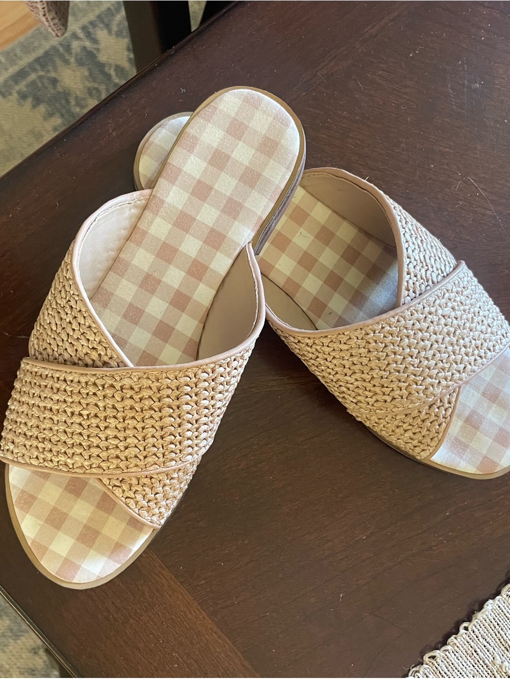 Draper James RSVP Beige Woven Slide Mules with Gingham Insole